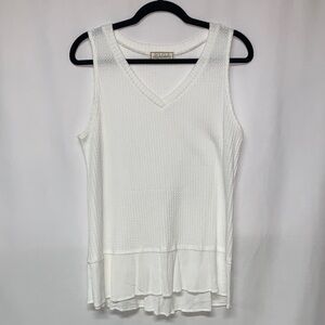 White Textured V-Neck Tank Top
